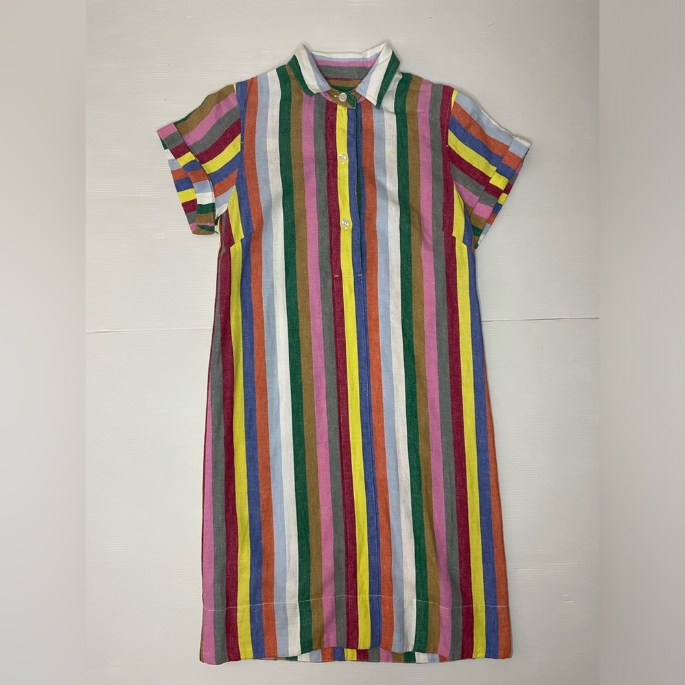 J. Crew Multicolor Rainbow Stripe Linen Cotton Shift Dress Size XS